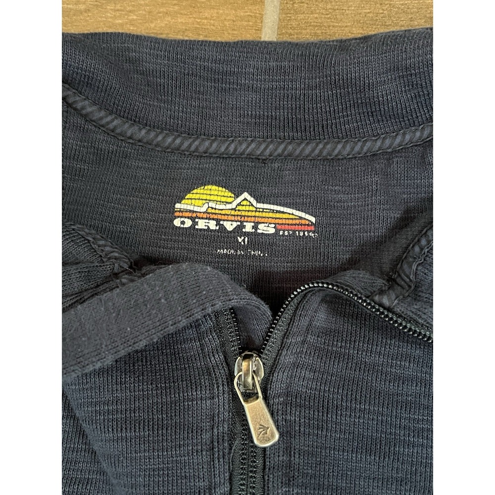 Orvis Men's Sweatshirt Xtra Large Navy Blue Quarter Zip Lightweight Long Sleeve - Picture 5 of 6